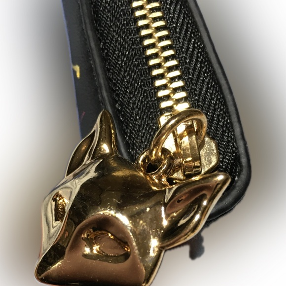 DESERI Black Leather and Gold Handware Paris Wristlet Clutch Paris Hand Painted - Picture 12 of 16